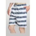 Stylish Mens Shorts Striped Pattern Flap Pocket Drawstring Mid Rise Regular Fitted Shorts