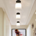 1-Head Frosted White Glass Flushmount Classic Black Cylindrical Hallway Ceiling Lighting