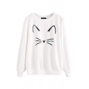 New Stylish Cat Print Long Sleeve Round Neck Pullover Sweatshirt