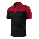 Summer Simple Colorblock Printed Three-Button Short Sleeve Polo for Men