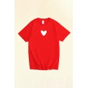 Basic Tee Top Heart Pattern Round Neck Short Sleeve Relax Fitted Top Tee for Men
