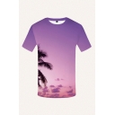 Mens 3D T-Shirt Unique Coconut Tree Sky Cloud Pattern Crew Neck Short Sleeve Slim Fitted T-Shirt