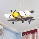 Metal Airplane Hanging Ceiling Light Cartoon 4 Bulbs Black and Yellow Chandelier Lamp Fixture