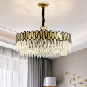 LED Chandelier Pendant Light Postmodern Bedroom Hanging Lamp with Double Round Crystal Shade in Gold