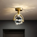 Beveled Cut Crystal LED Ceiling Flush Simple Brass Circle/Semicircle Foyer Semi Flush Mount Light Fixture