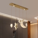 Star and Moon Ceiling Pendant Contemporary Beveled Crystal LED Multi Light Chandelier in Stainless-Steel