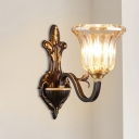 1/2 Lights Opal Glass Wall Light Fixture Traditional Brass Bell Bedroom Wall Mount Lighting