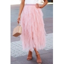 Glamorous Womens Solid Color Patchwork Tiered High Rise Long Tutu Skirt