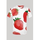 Basic 3D Tee Top Cartoon Fruit Strawberry Pattern Short Sleeve Crew Neck Fitted T-Shirt for Men
