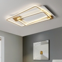Metal Double Rectangular Flushmount Light Modern LED Semi Mount Lighting in Gold for Bedroom