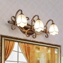 3 Lights Tulip-Like Vanity Lighting Antique Brass Opaline Glass Wall Lamp with Curvy Arm