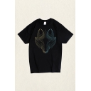 Mens Classic T-Shirt Animal Wolf Colored Lines Pattern Short Sleeve Crew Neck oversized Tee Top