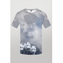 Mens 3D T-Shirt Unique Snow Wolf Printed Crew Neck Short Sleeve Slim Fitted T-Shirt