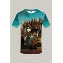 Mens 3D T-Shirt Stylish Tractor Dragon Figure Chain Elk Crown Pattern Slim Fitted Round Neck Short Sleeve T-Shirt