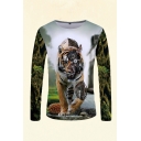 Mens 3D T-Shirt Fashionable Tiger Gear Pineapple Stone Pattern Crew Neck Long Sleeve Slim Fitted T-Shirt