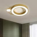 Metal Circular Flush Ceiling Light Modern LED Flush Mount Lamp in Gold for Bedroom, Warm/White Light