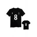 Cool Mens Japanese Letter Footprint Graphic Short Sleeve C-neck Loose T-shirt in Black