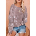 Casual Tie Dye Print Contrasted Long Sleeve Crew Neck Loose Fit Pullover Sweatshirt