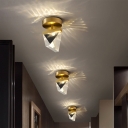 Pyramid Mini Corridor Semi Flush Light Postmodern Cut Crystal Brass LED Close to Ceiling Light Fixture