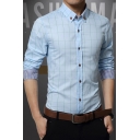 Mens Stylish Check Printed Long Sleeve Wash and Wear Slim Fitted Formal Cotton Button-Down Shirt