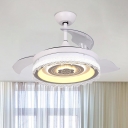 Modernism Round 3-Blade Pendant Fan Lamp Metallic Living Room LED Semi Flush in White, 42
