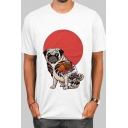 Mens Fashion Cartoon T-Shirt Animal Pug Dog Sun Koi Fish Flower Pattern Short Sleeve Crew Neck Regular Fitted Tee Top