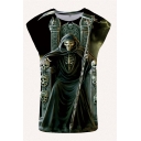 Mens Casual 3D Tank Top Skull Sickle Throne Pattern Round Neck Sleeveless Regular Fitted Tank Top