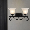 1 Head Scalloped Wall Light Fixture Traditional Black White Glass Wall Sconce Lighting