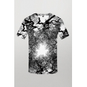 Mens Cool 3D Top Tee Trees Branches Sky Pattern Round Neck Short Sleeve Regular Fitted Tee Top