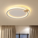 Metallic Circle Flush Ceiling Light Black/Grey LED Flush Mount Lamp for Bedroom in Warm/White Light, 16.5