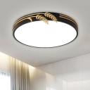 Black Drum Flush Mount Fixture Nordic Metal LED Flush Light in Warm/White Light for Bedroom, 16