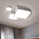 Contemporary LED Flush Mount with Metal Shade White Cube and Ring Flush Light in Warm/White/3 Color Light