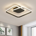 Square Metallic Flushmount Lighting Simple Black/White/Gold LED Semi Flush Mount, Warm/White/3 Color Light