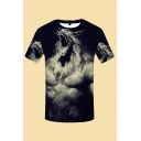 Vintage Mens 3D Tee Top Abstract Animal Painting Short Sleeve Round Neck Slim Fitted Tee Top