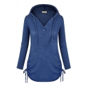 Womens Basic Solid Color Long Sleeve Loose Sport Longline Hoodie with Pocket
