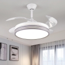 4-Blade Drum Metal Ceiling Fan Light Modernism White/Gold/Coffee LED Semi Flush Mounted Lamp, 42