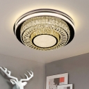 Chrome LED Flush-Mount Light Fixture Simple K9 Crystal Round Ceiling Lamp for Bedroom
