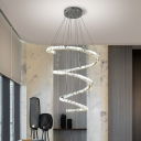 Spiral Clear Crystal Glass LED Multi-Light Pendant Contemporary Stainless-Steel Down Lighting for Living Room