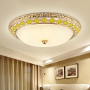 Windmill Patterned Glass LED Flush Mount Antique Gold Bowl Bedroom Close to Ceiling Light, 12