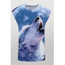 Simple 3D Tank Top Animal Wolf Howl Pattern Sleeveless Crew Neck Fitted Tank Top for Men