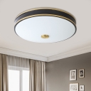 Round Living Room Flushmount Countryside White Glass LED Black/Gold Ceiling Fixture, 12