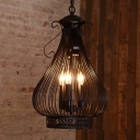 Metal Black Suspension Lighting Bird Cage 3-Bulb Industrial Chandelier Pendant Light