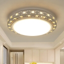 Round/Square Ceiling Fixture Modern Style Metal LED White Finish Crystal Flush Mount Lighting for Bedroom