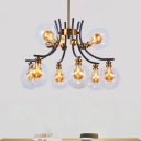 2-Tier Ball Suspension Lamp Post Modern Clear Glass 9/12 Heads Black and Gold Hanging Chandelier