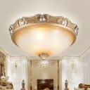 Traditional Hemispherical Flush Light 2/3-Bulb Frosted White Glass Ceiling Lamp in Beige, 14