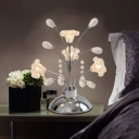 LED Study Room Table Lamp Contemporary Chrome Nightstand Light with Flower Clear Crystal Shade