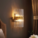 Semi-Cylinder Clear Fluted Glass Wall Lamp Modern Style 2 Lights Gold Sconce Light Fixture for Bedside