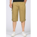 Cozy Mens Cargo Shorts Letter Printed Flap Pocket Zipper Fly Drawstring Applique Mid Rise Fitted Cargo Shorts