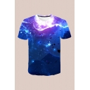 Mens 3D T-Shirt Fashionable Sparkle Galaxy Mountain Tree Pattern Regular Fit Short Sleeve Round Neck T-Shirt