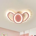 Angel Wing Children Room Ceiling Lamp Acrylic Kids Style LED Flush Mount Light Fixture in Pink
